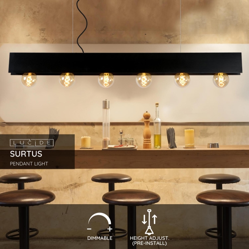 Lucide SURTUS - Závesné svietidlo - 6xE27 - Čierne